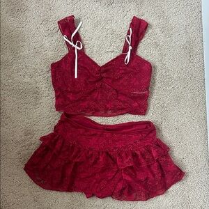 NEVER WORN: Red Lace Skirt Set